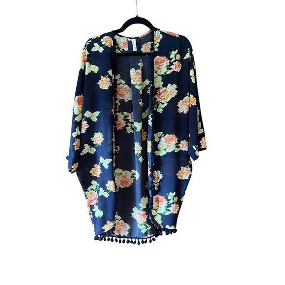 Xhilaration Women's Floral Print Kimono Coverup Long Sleeve Multicolor Size XS - Picture 1 of 8